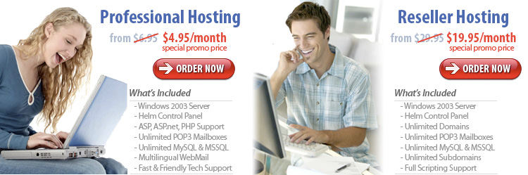 Professional Hosting from $4.95 / Reseller Plans from $19.95